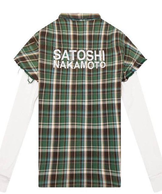 Satoshi Nakamoto Green Bender Cut Off Flannel