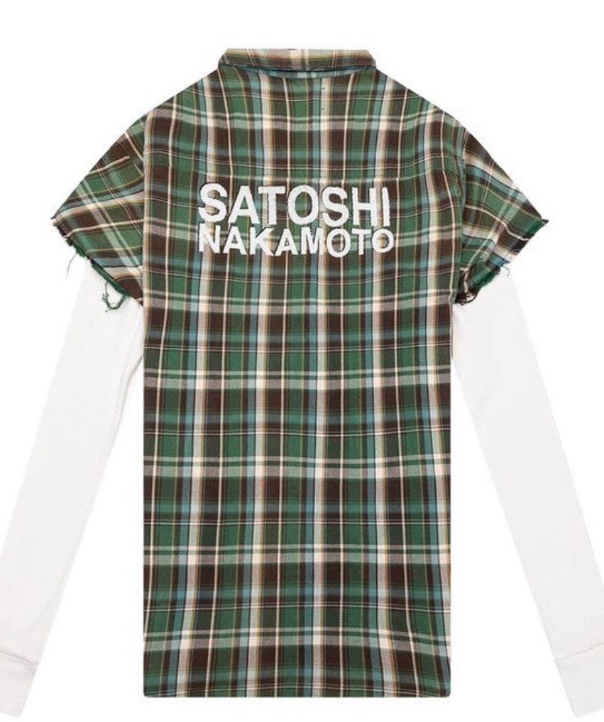 Satoshi Nakamoto Green Bender Cut Off Flannel