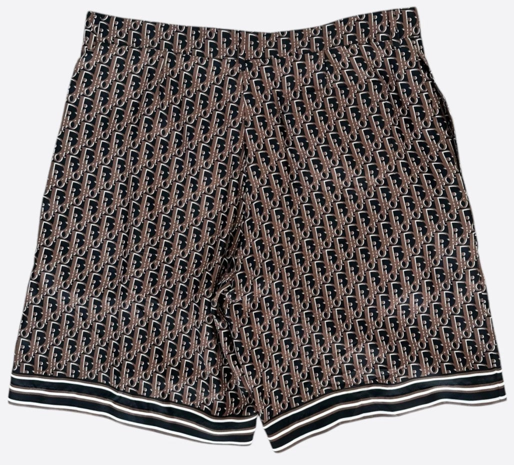 Dior Black & Brown Oblique Bermuda Silk Shorts