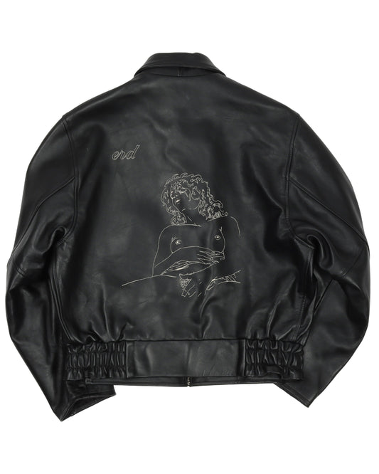 Enfants Riches Deprimes Black Embroidered Leather Jacket