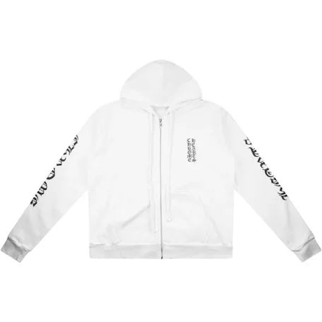 Chrome Hearts White Vertical-Logo Zip-Up Hoodie