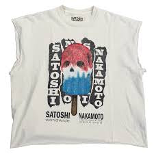 SATOSHI NAKAMOTO 'INFO SERVICES' WHITE CUTOFF TEE
