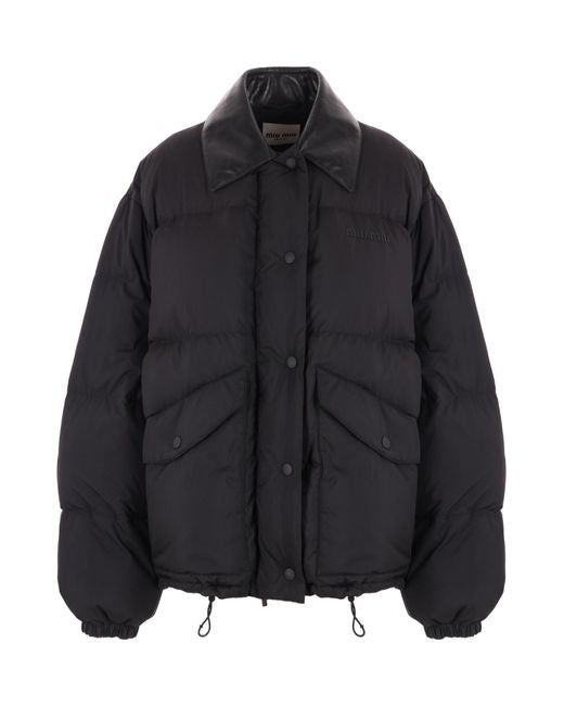 Miu Miu Technical Pongé Cropped Down Jacket Black