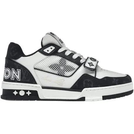 Louis Vuitton Trainer Sneaker Velcro Strap Monogram Denim Black White