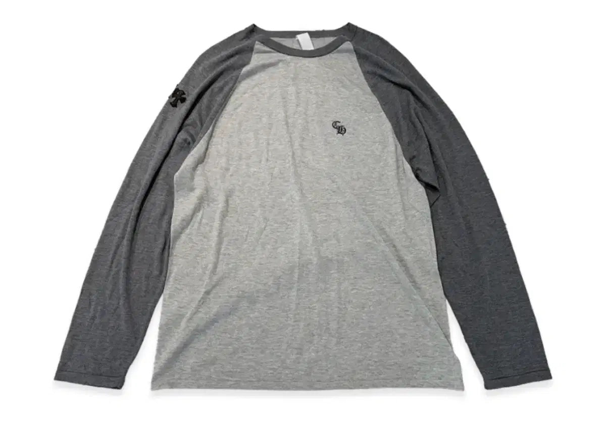 Chrome Hearts Cross Patch Embroidered Silk Raglan Grey Long Sleeve Tee