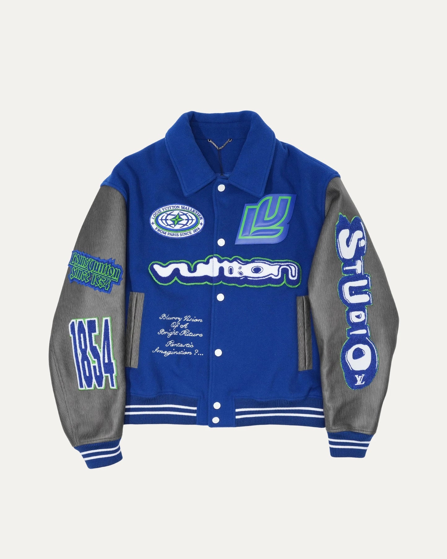 Louis Vuitton Blue Grey Embroidered Varsity Jacket