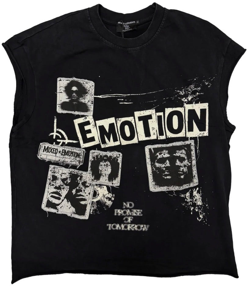 Mixed Emotions Newspaper Sleeveless Tee Black