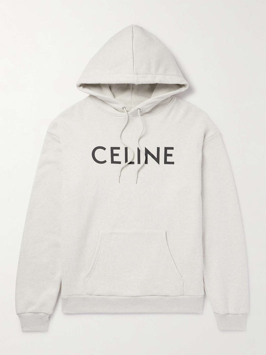 Celine White Logo-Print Cotton Hoodie