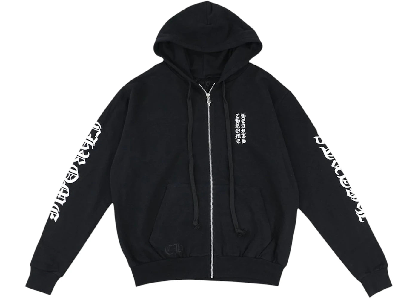 Chrome Hearts Vertical Logo Thermal Zip Up Hoodie Black/White