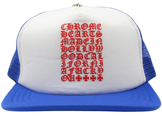 Chrome Hearts Eyechart Trucker Hat Blue/White/Red