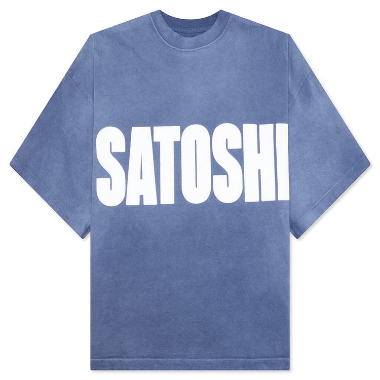 Satoshi Nakamoto Blue Graphic Print Crew Neck T-Shirt