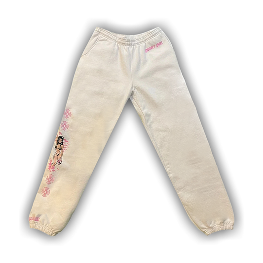Chrome Hearts Deadly Doll Horseshoe White Sweatpants - SRM
