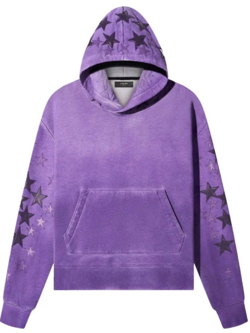 Amiri Purple Leather Star Patch Hoodie