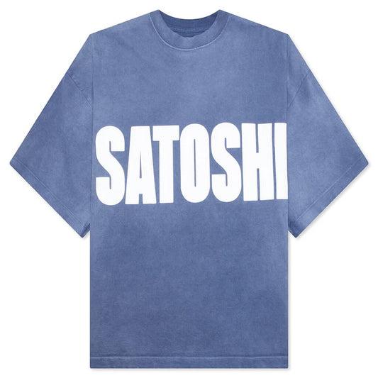 Satoshi Nakamoto Blue Graphic Print Crew Neck T-Shirt