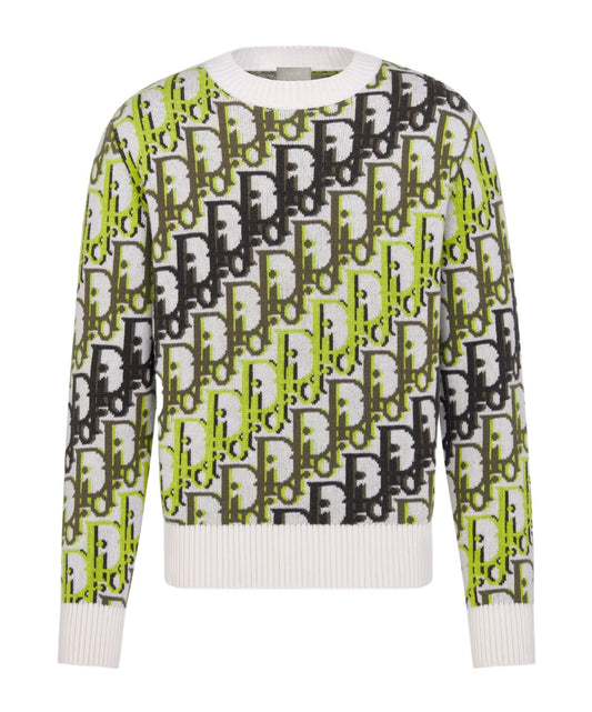 Dior Green/Black Oblique Print Wool Sweater