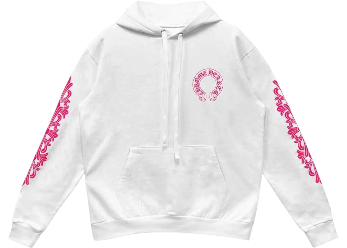 Chrome Hearts Pink Horseshoe Floral Sleeve Pullover Hoodie White
