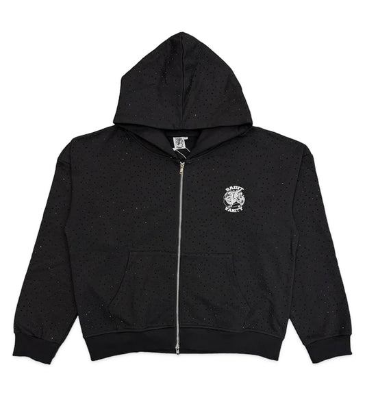 SAINT VANITY RHINESTONE ZIP UP HOODIE BLACK