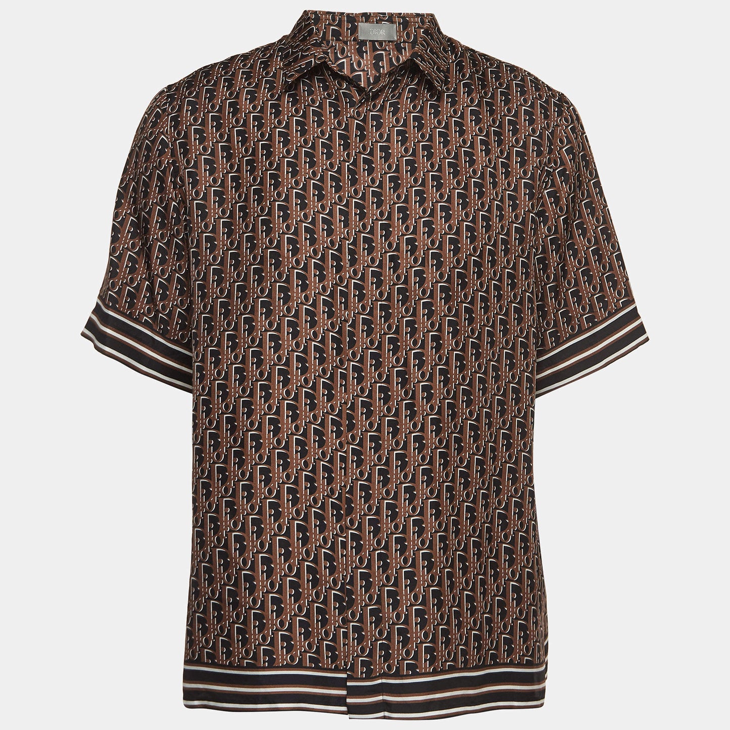 Dior Homme Brown Oblique Silk Short Sleeve Shirt