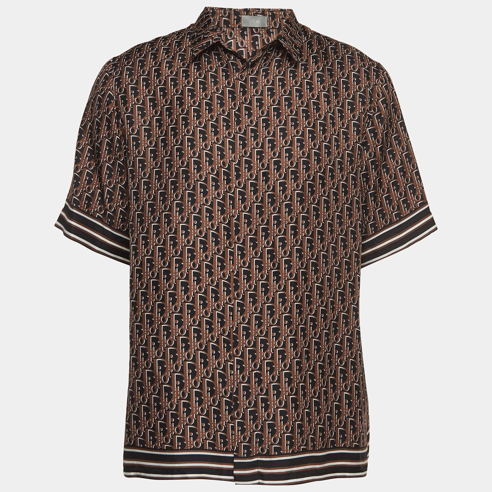 Dior Homme Brown Oblique Silk Short Sleeve Shirt
