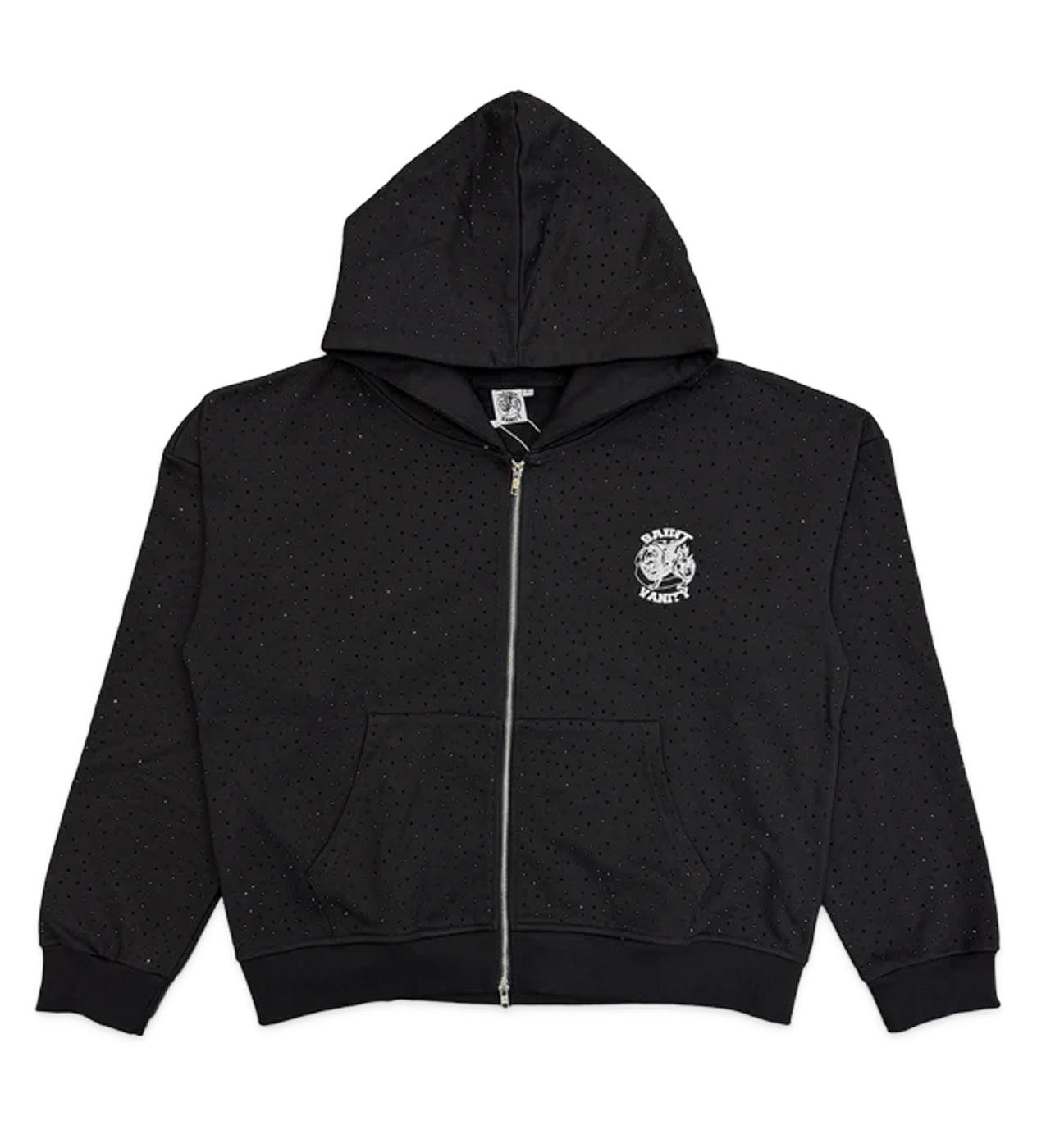 SAINT VANITY RHINESTONE ZIP UP HOODIE BLACK