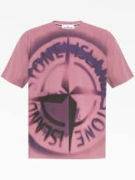 Stone Island Cotton Jersey T-Shirt with 'Gradient Compass' Print in onion rose