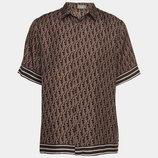 Dior Homme Brown Oblique Silk Short Sleeve Shirt