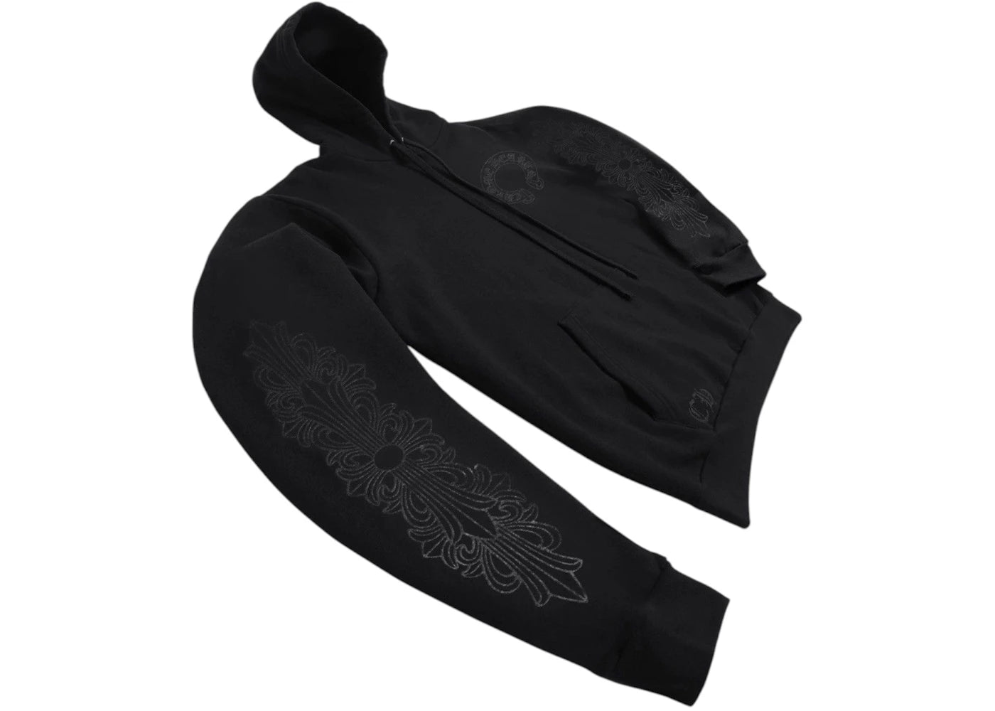 Chrome Hearts Black Pullover Horseshoe Floral Hoodie Black