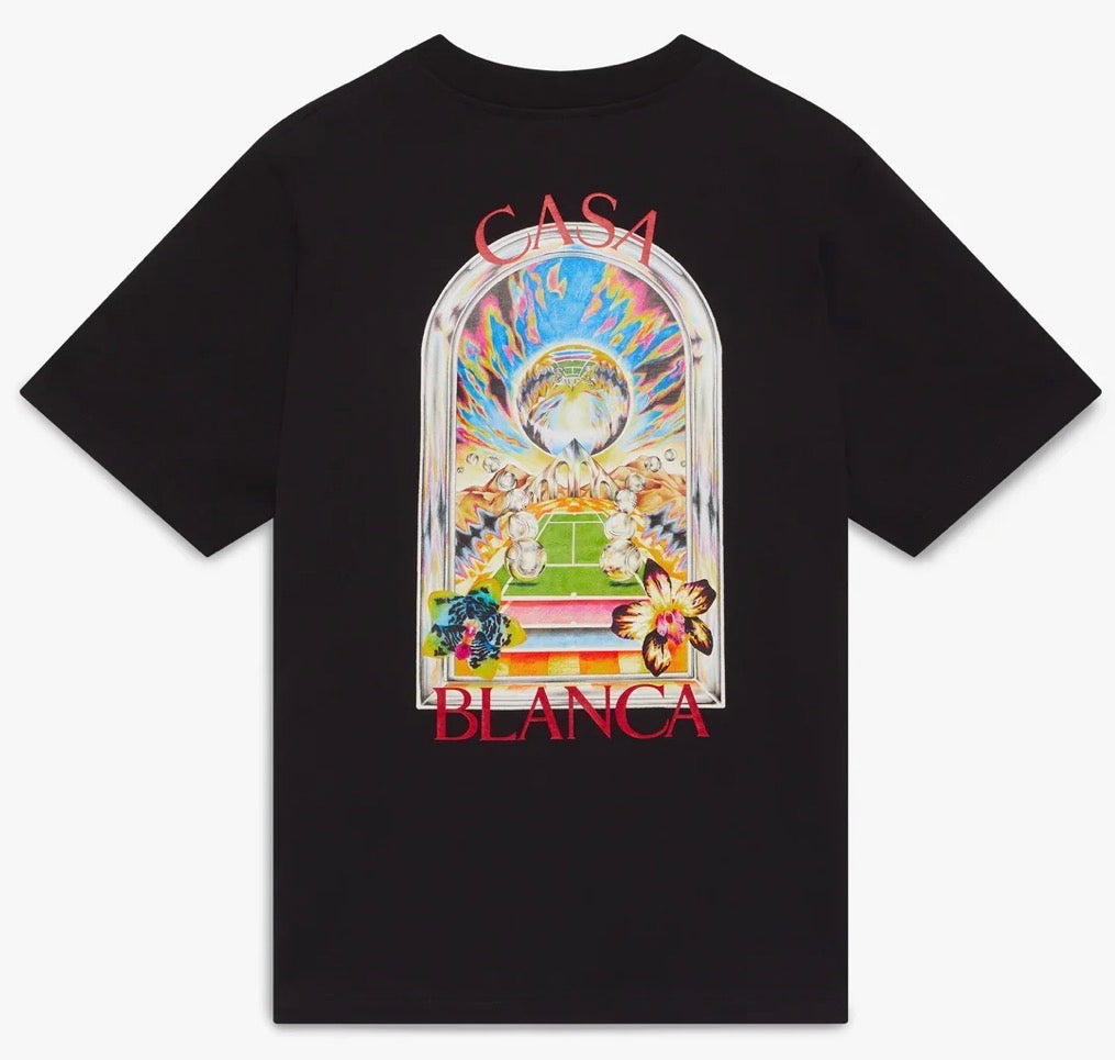CASABLANCA Black Tennis Landscape Short Sleeve T‑shirt