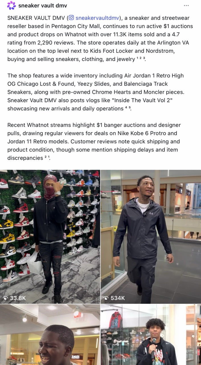 Sneaker Vault DMV profile and storefront highlights