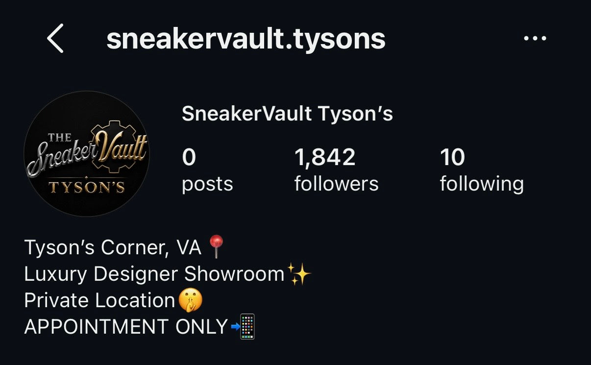 Sneaker Vault Tysons Instagram profile